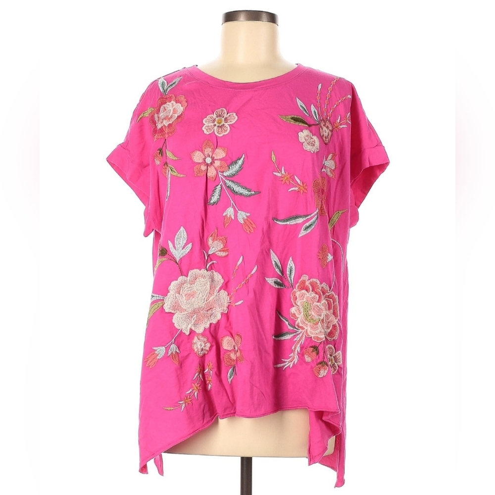 NWT Johnny Was Joya Relaxed Draped Tee, Hot Pink, Sz L
